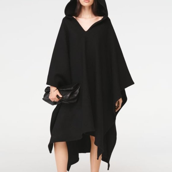 Zara 100% Wool Oversized Poncho Steven Meisel Black Size M-L - Picture 3 of 13